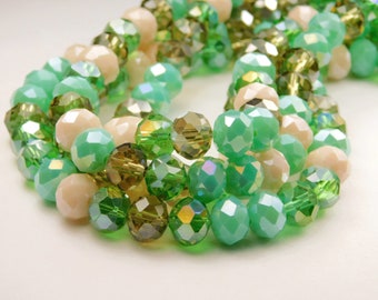 20 Inch Strand - 10mm x 8mm Sea Green Mix Glass Rondelle Beads - Glass Beads - Glass Rondelles - Green Abacus Beads - Jewelry Supplies