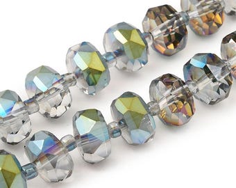 20 In Strand - 10x6mm Half AB Plated Gainsboro Faceted Glass Rondelle Beads - Disc Beads - Jewelry Making Supply