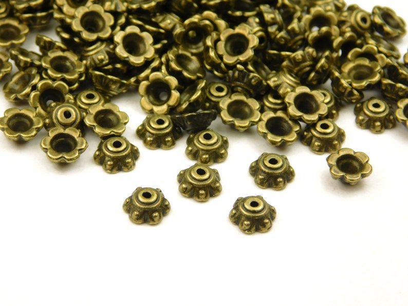 50 Pcs 7x3mm Antique Bronze Bead Caps Bronze Bead Caps Antique Bronze Bead Cap Bead End Caps Jewelry Supplies image 1