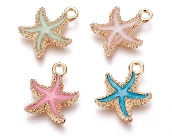 5 Pcs - 18x14.5x3mm Starfish Charms - Mixed Colors Gold Plated Pendant - Sea Stars - Jewelry Supplies
