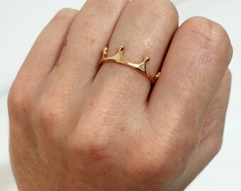 18K Gold Plated Crown Ring, Gold Tiara Ring, Queen King Princess Ring, Kingdom Royalty Ring, Throne Ring, Delicate Small Simple Ring (56)