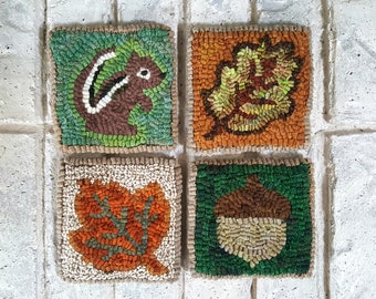 Nature's Harvester rug hooking coaster patterns