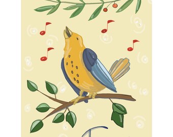 4 Calling Birds rug hooking pattern