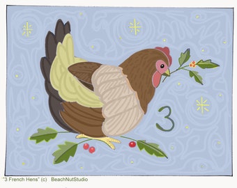 3 French Hens rug hooking pattern