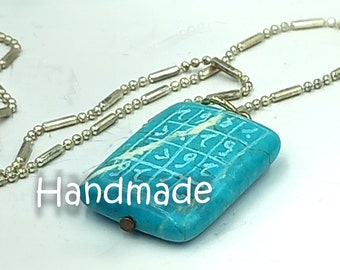 Turquoise Talisman Necklace: Engraved Baduh Love Amulet