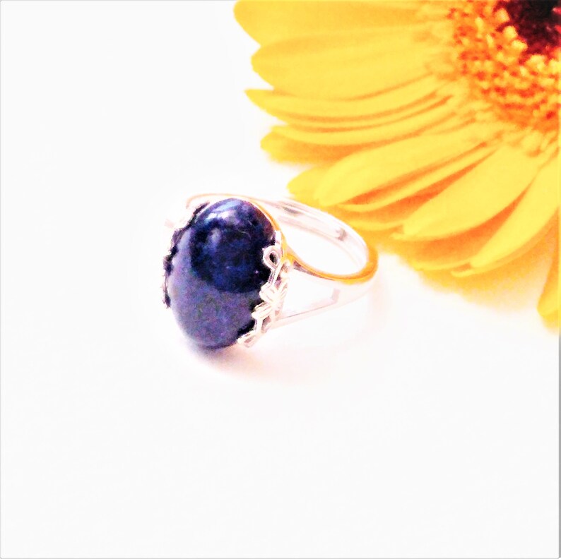Lapis Lazuli Ring Adjustable Ring 14x10mm Sterling Silver Ring with Lapis Lazuli