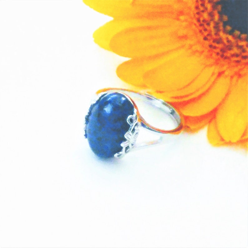 Lapis Lazuli Ring Adjustable Ring 14x10mm Sterling Silver Ring with Lapis Lazuli