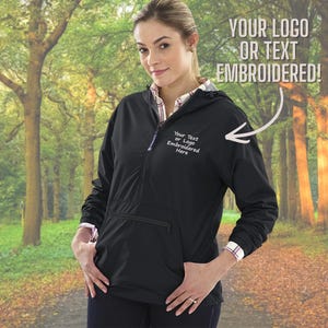 Womens Your Company Custom Wind and Water Resistant Pullover | Logo Quarter Zip | Custom Text Jacket | Pullover with Logo