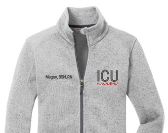 ICU Nurse Women's Sweater Fleece Jacket | RN Zip Up | Registered Nurse Pullover | Intensive Care Unit | Critical Care Sweater | CCU Jacket