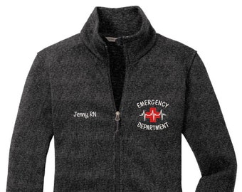 ER Women's Sweater Fleece Jacket | ER Nurse Fleece | Emergency Room Zip Up | Nurse Sweatshirt | Nurse Gift | Nurse Pullover | er RN Pullover