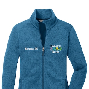 Pediatric Nurse Women&#39;s Sweater Fleece Jacket | RN Zip Up | L&D Pullover | Mother Baby Nurse Jacket | NICU | Delivery Sweatshirt | Peds Coat
