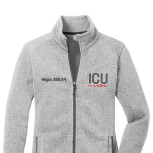 ICU Nurse Women&#39;s Sweater Fleece Jacket | RN Zip Up | Registered Nurse Pullover | Intensive Care Unit | Critical Care Sweater | CCU Jacket