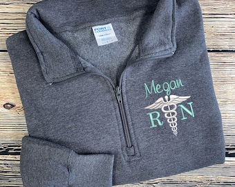 Quarter Zip Sweatshirt Nurse | Medical Symbol Sweatshirt | Caduceus | Personalized Nurse Sweatshirt | RN Sweatshirt | Nurse Pullover