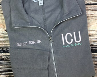 ICU Nurse Lightweight Fleece Jacket | ICU Nurse Zip Up | Nurse Sweatshirt | Nurse Gift | Nurse Pullover | BSN Graduate Gift | Intensive Care
