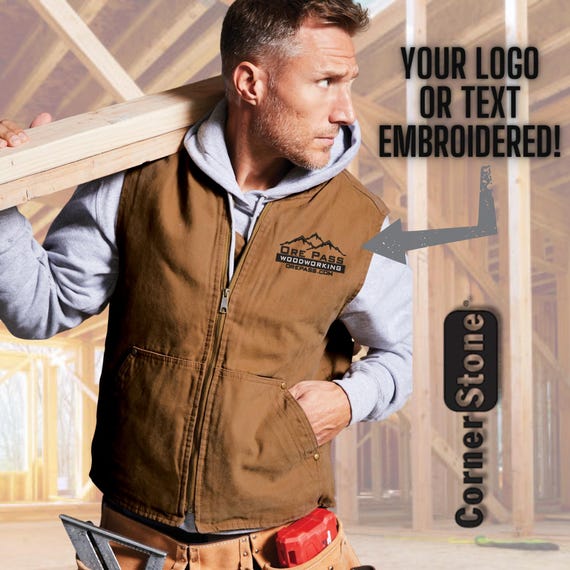 Embroidered Custom Logo - Washed Duck Cloth Vest - Workwear - Blue Collar Vest