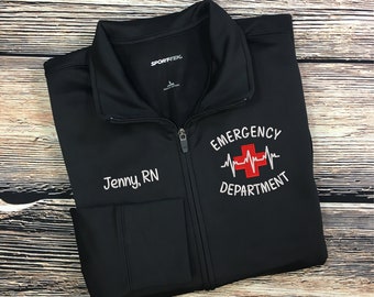 Nurse Jacket | Emergency Department Nurse Jacket | RN Zip Sweatshirt | Nurse Gifts | Nurse Graduation Gift | ER Nurse | Emergency Room Nurse