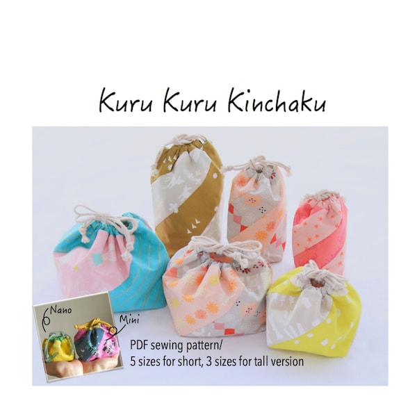 Kuru Kuru Kinchaku Drawstring bag PDF Pattern + video