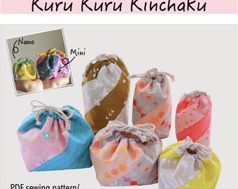 Kuru Kuru Kinchaku Drawstring bag PDF Sewing Pattern (Includes Supplemental Video)