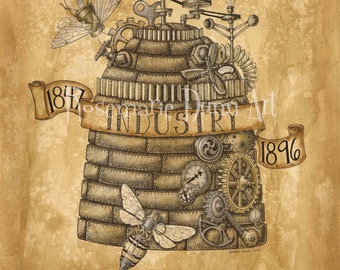 Limited Edition  Utah State Beehive Steampunk Print