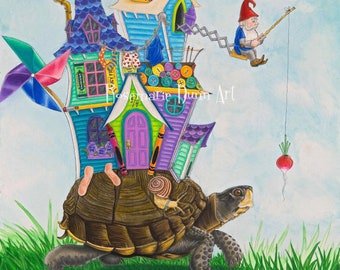 Mobile Gnome limited edition Whimsical fantasy Print