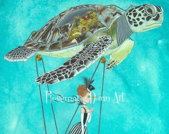 Hand delivered steampunk sea turtle print limited edition