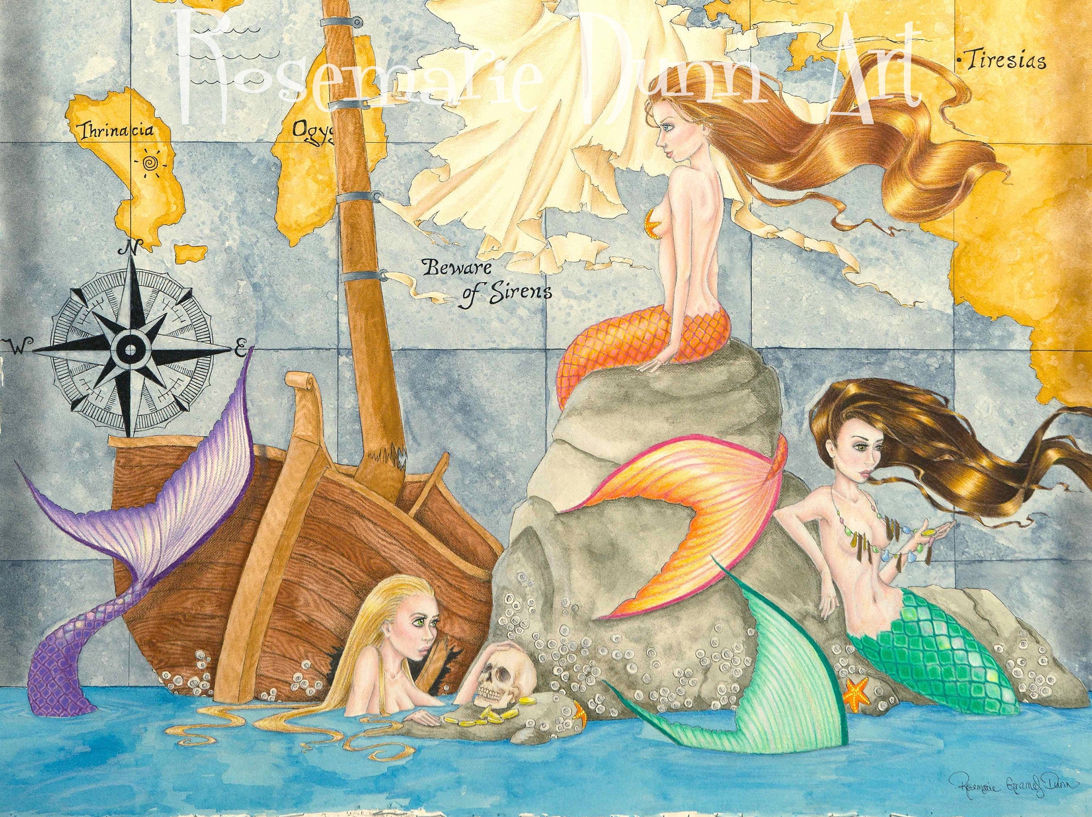 Sirens Limited Edition Mermaid Print From Homer's Odyssey 