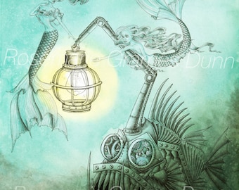 All that Glitters Steampunk mermaid art print