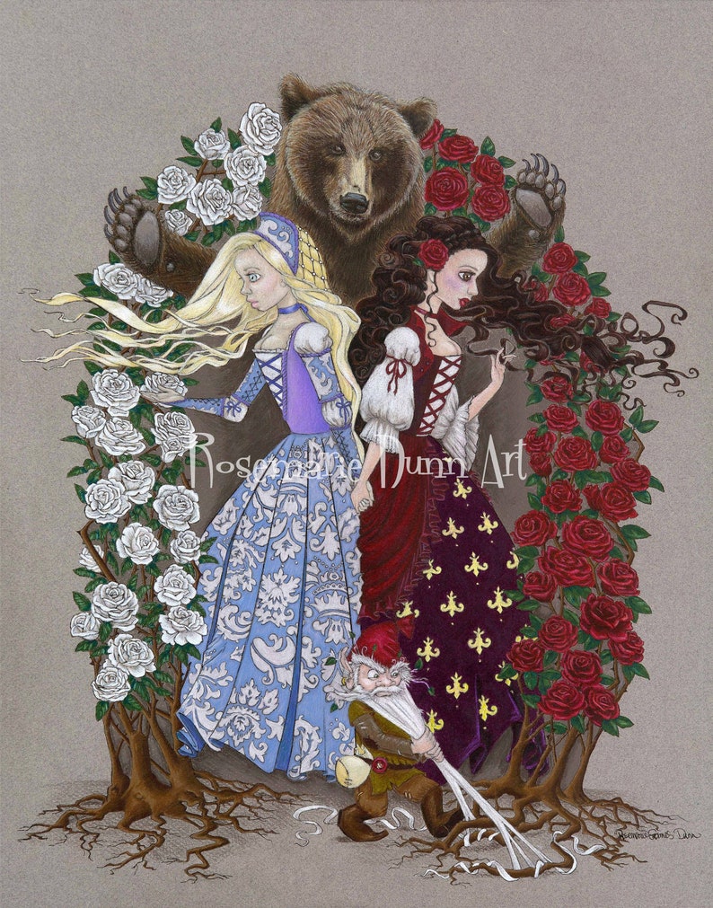 Snow White and Rose Red Fairy Tale Print image 1