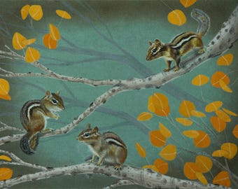 Chipmunks and Aspen Limited Edition Nature art print