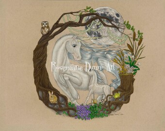 Limited edition Unicorns print with mother and baby