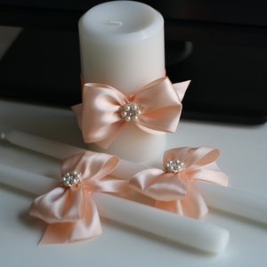 Perzik eenheid kaars, bruiloft eenheid kaars, perzik bruiloft kaars instellen, eenheid ceremonie kaarsen, kaarsen van de eenheid voor bruiloft, Stick Pillar candle