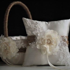 Rustic Flower Girl Basket Rustic Ring Bearer Pillow Bohemian Wedding Basket Birch Farmhouse Wedding Chic Barn Wedding Rustic Wedding Basket