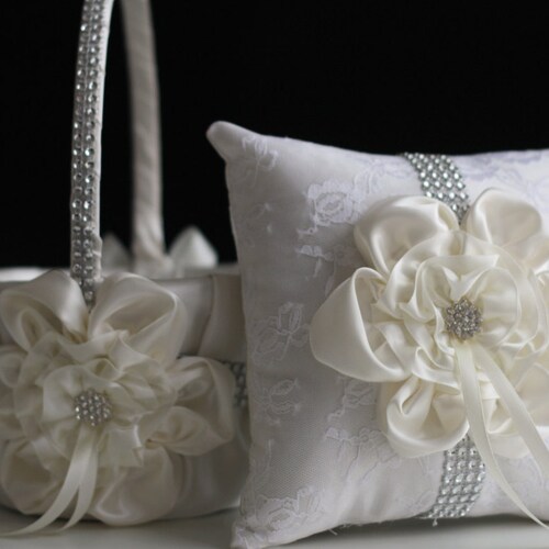 Ivory Flower Girl Basket and Ring Bearer Pillow Set Ivory Etsy