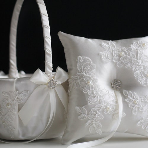 Flower Girl Basket White Ring Bearer Pillow White Ring Etsy