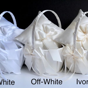 Flower Girl Basket and Ring Bearer Pillow Set in Top 3 Colors - White, Off-White and Ivory, Flower Girl Baskets and Ring Bearer Pillows Sets