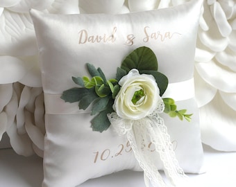 Customised Wedding Ring Pillow Cream Wedding Ring Cushion Personalised Ring Bearer Pillow