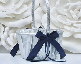 Flower Girl Basket Navy Blue Flower Basket Navy Blue Wedding Basket Flower Girl Baskets Gift Proposal Navy Silver Wedding Basket for Wedding