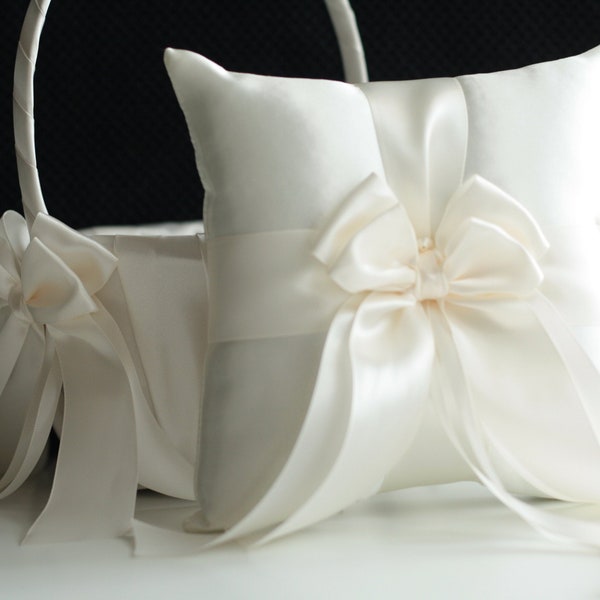 Blumenmädchen Korb und Ringkissen Set, Hochzeitskorb, off white Korb für Hochzeit, Blumenmädchen Körbe Geschenkvorschlag Blumenkorb