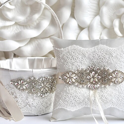 Ivory Flower Girl Basket & Ring Bearer Pillow Set Ivory Etsy