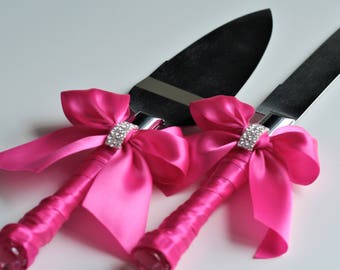 Fuchsia Wedding Cake Server Set / Hot Pink Wedding Cake Cutting Set / Cake Serving set / Wedding cake knife and Server \ Wedding knife set