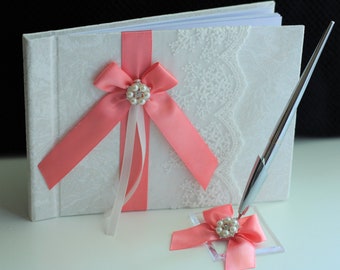 Coral Guest Book Etsy