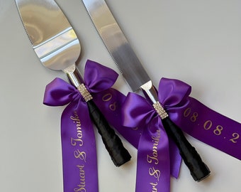 Purple Cake Serving Set, Cake Servers, Purple Wedding Cake Servers and Knifes, Personalized Knife and Server, Cake Knifes Set, Cake Knife