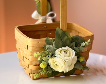 Willow Wedding Basket, Rustic Flower Girl Basket, Wood Basket for Wedding, Wood Wedding Basket Flower Girl Gift Proposal Shabby Chic Basket