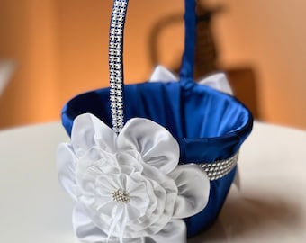 Flower Girl Basket Royal Blue Wedding Basket, Flower Girl Gift, Proposal, Basket with flower, Royal Blue Basket, Wedding Ceremony Basket