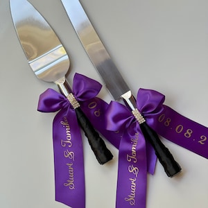 Purple Cake Serving Set, Cake Servers, Purple Wedding Cake Servers and Knifes, Personalized Knife and Server, Cake Knifes Set, Cake Knife