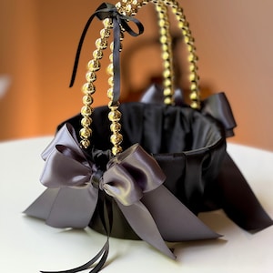 Gray Flower Girl Basket, Charcoal Gray Wedding Basket Pewter, Pearl Handle Basket, Flower Girl Gift Proposal, Flower Girl Baskets, Custom