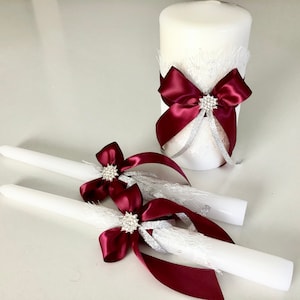 White Burgundy Unity Candles, Red Wedding Candle Set, Burgundy Candles, Dark Red Unity candle Set, Wedding Candles