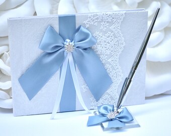 Wedding Guest Book with Pen, Steel Blue Wedding Guestbook, Wish Book, Sign in Book, Baby Shower Book, Blue Wedding Decor, Wedding Gift