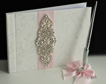 Pink Guest Book with Pen Wedding Decor Pink Wedding Guest Book Personalized Wishes Book Sign in Book Light Pink Wedding Ceremony Gift