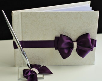 Plum Guest Book with Pen, Plum Wedding Guest Book, Wedding Sign in book, Plum Wedding album